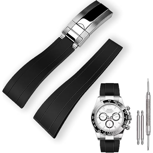 20mm Rubber Watch Band for Rolex Submariner,for Daytona,for Ghost,for Yachtmaster & More,Waterproof, With Deployment Clasp Watch Bands