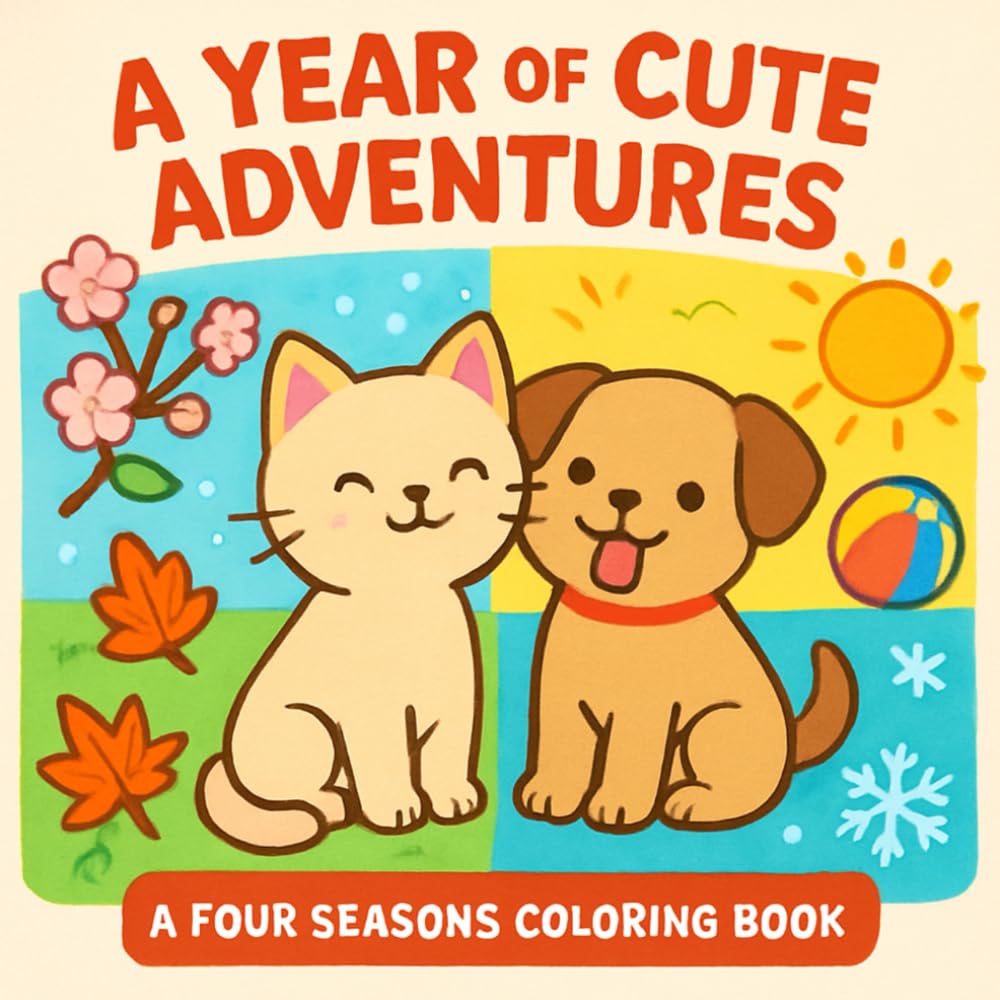 A YEAR OF CUTE ADVENTURES A FOUR SEASONAL COLORING BOOK