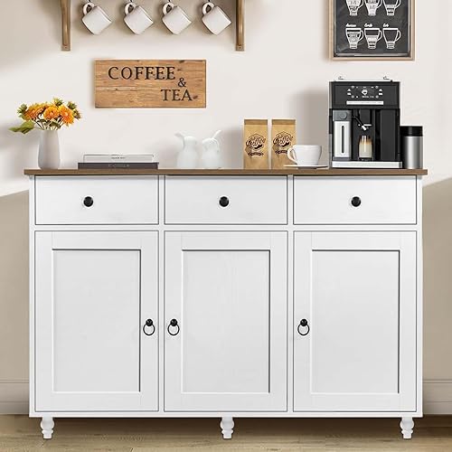 Miniatura 2 de 4 EVER WINNER Gabinete de barra de café con almacenamiento, gabinete de buffet de mediados de siglo con 3 cajones de almacenamiento y patas de