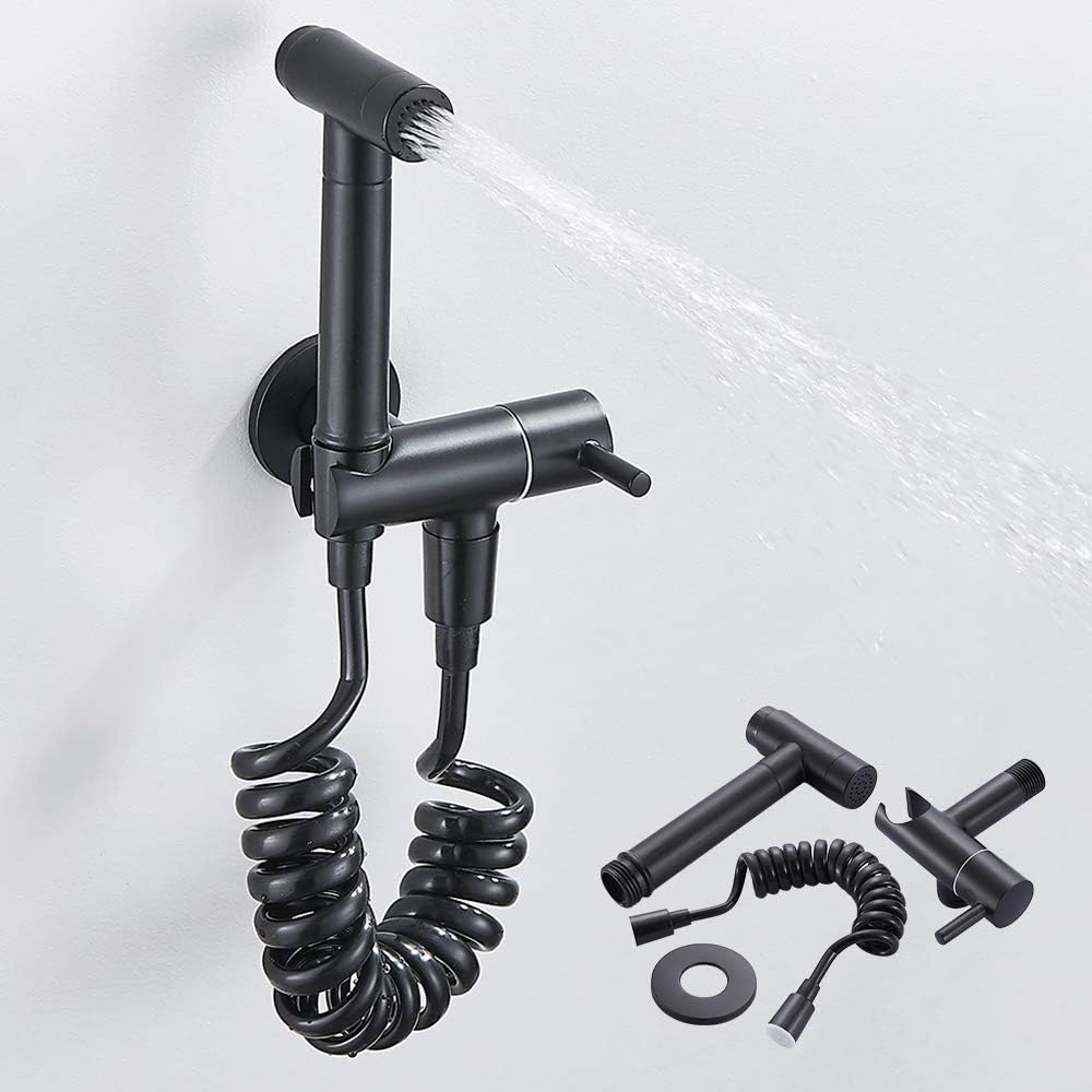 Black Bidet Sprayer for Toilet Brass Cloth Diaper Washer Set Wall Mounted Single Handle Hand Held Bidet Spray Kit with Cold Water, Anti Leaking Hose for Pet Bathing