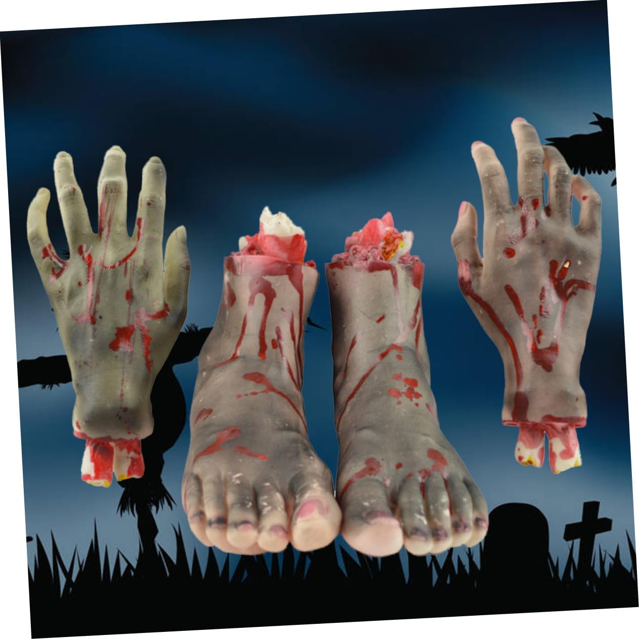 Toddmomy 4Pcs Halloween Severed Body Parts Props Realistic Fake Broken Hands Feet for Scary Decorations Party Use Black Color Halloween Props
