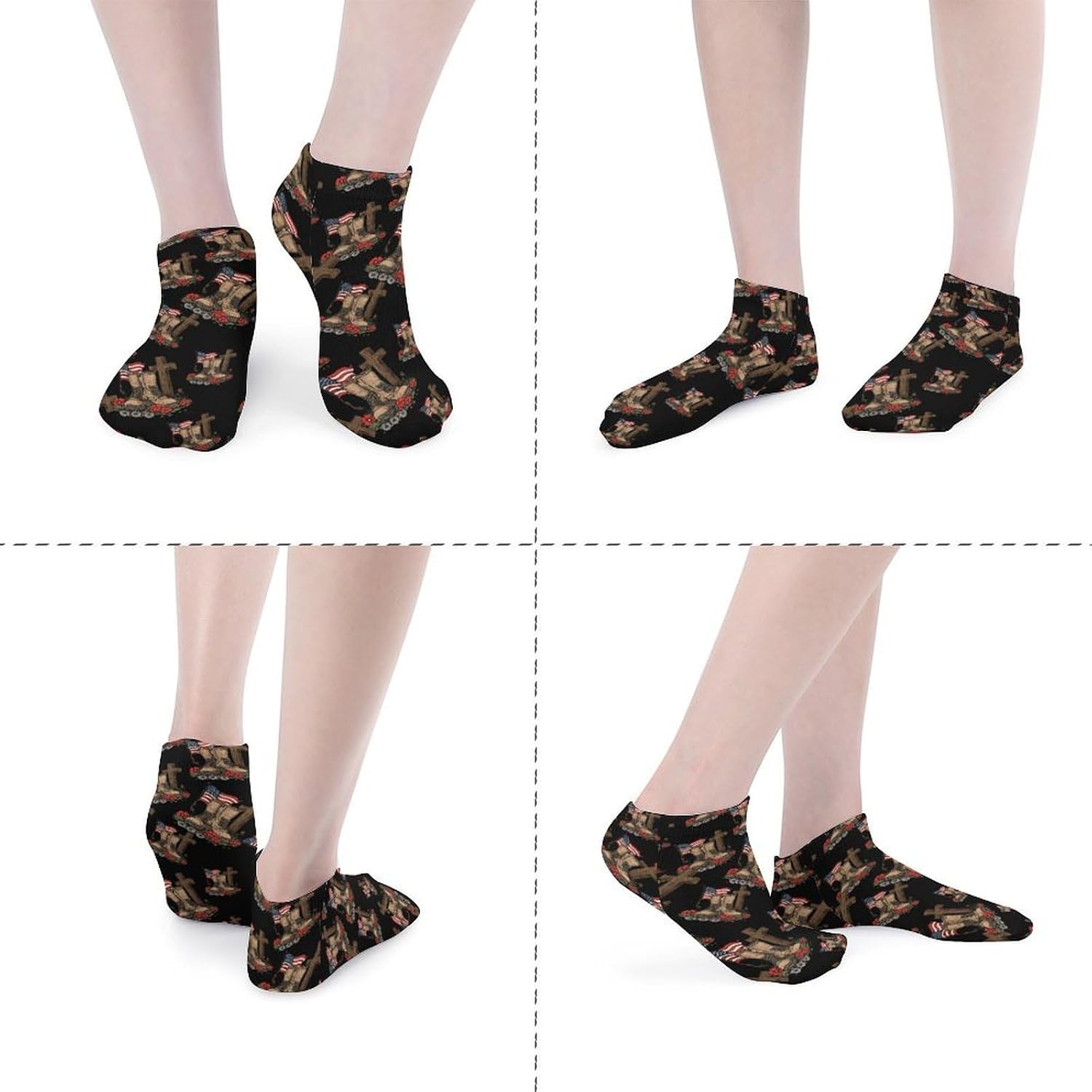 Memorial-Day No Show Ankle Socks Low Cut Non Slip Flat Boat Line 5 Pairs Set