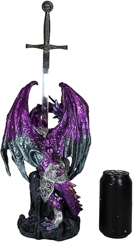 Miniatura 7 de Ebros Gift Gran legendario celta metálico púrpura blindado caballero dragón sosteniendo espada de bronce y orbe azul abrecartas figura figura