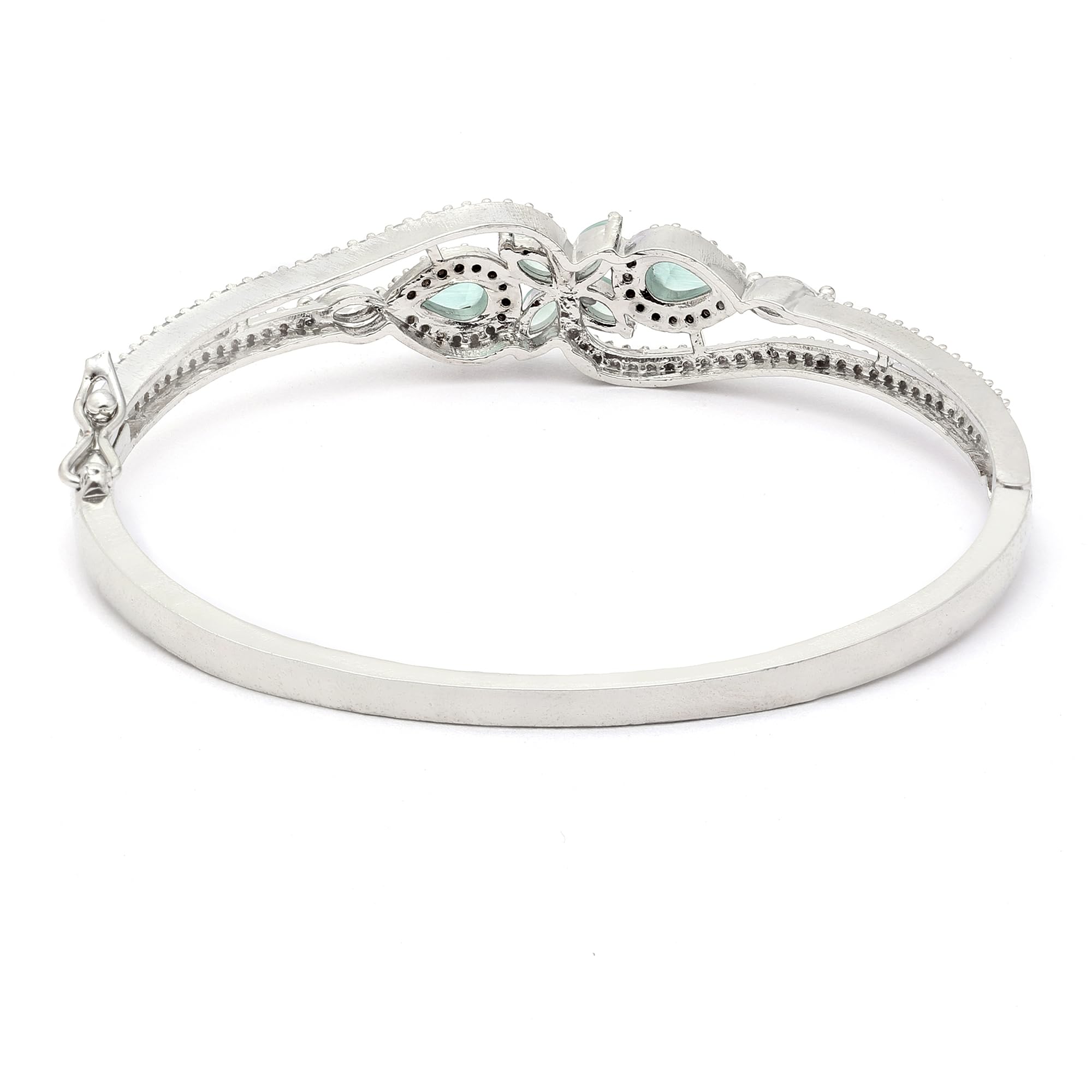Rhodium-Plated Leaf Kada Bracelet (Sea Green)