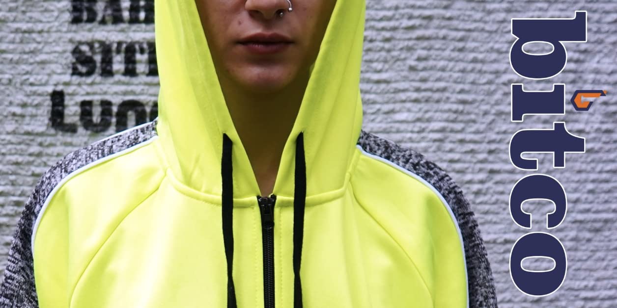 Bitco BTC50 Reflektierender Kapuzenpullover Sicherheitsjacke Sicherheitsweste Arbeitsmantel Arbeitskleidung Reflektierender Kapuzenwärmer HoodieGelb Outdoor Hoodie Outdoorjacke Radfahrer
