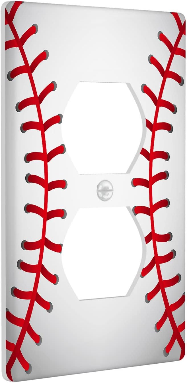 Sports Baseball 1 Gang Duplex Light Switch Cover, Texture Laces Closeup Background Outlet Covers Wall Plate Decorative Electrical Receptacle Faceplate for Kitchen Bathroom Home Art Wall Panel Decor image 2