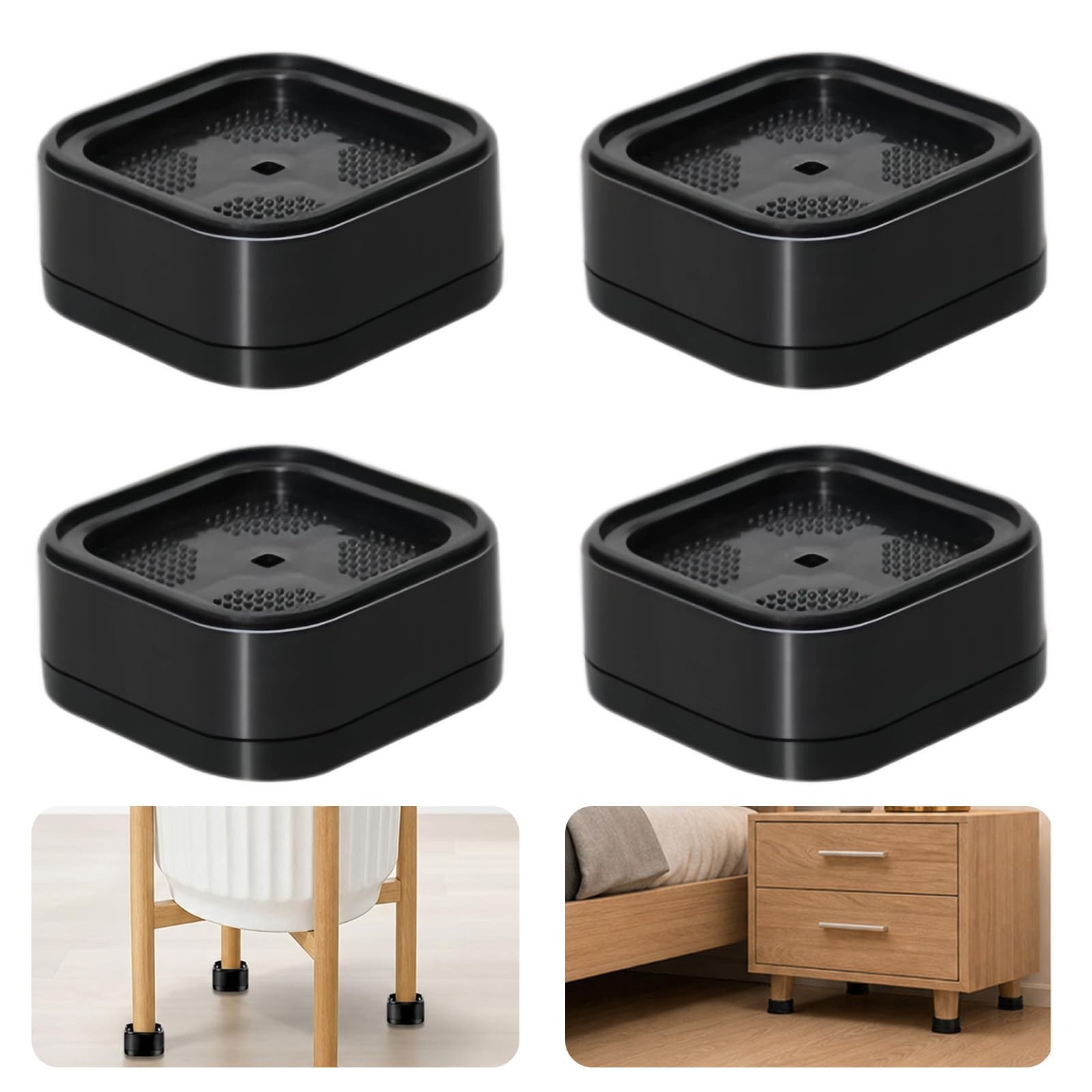 4 Pack Furniture Risers 1 Inch Heavy Duty – Stackable Bed & Sofa Lift Blocks for Table Legs, Chairs, Desks & Cabinets, Anti Slip Furniture Height Extenders for Storage Space & Cleaning Access