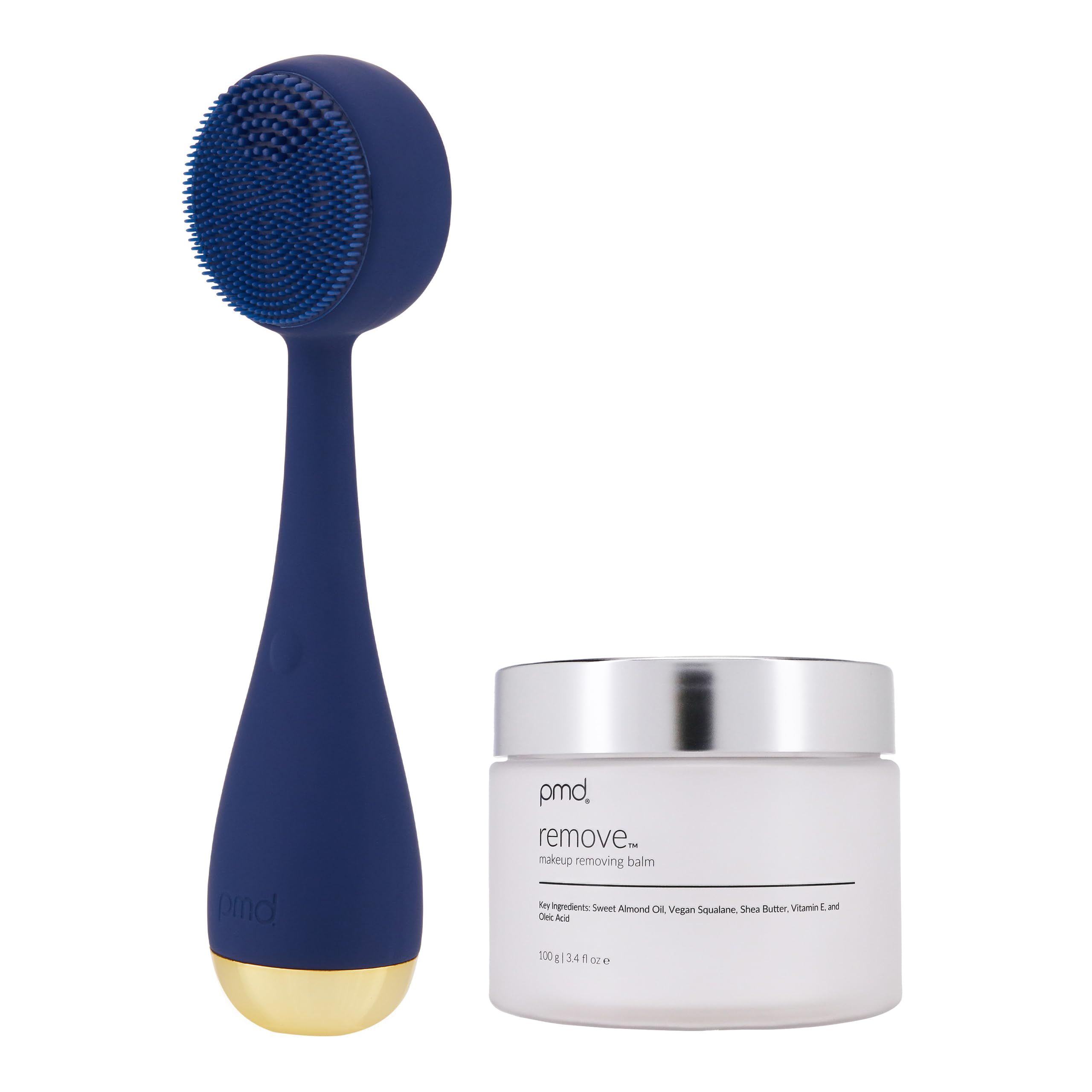 PMD Clean Facial Cleansing Brush Bundle with PMD Remove Cleansing Balm – Waterproof Silicone Face Cleanser with Sonic Technology, Navy