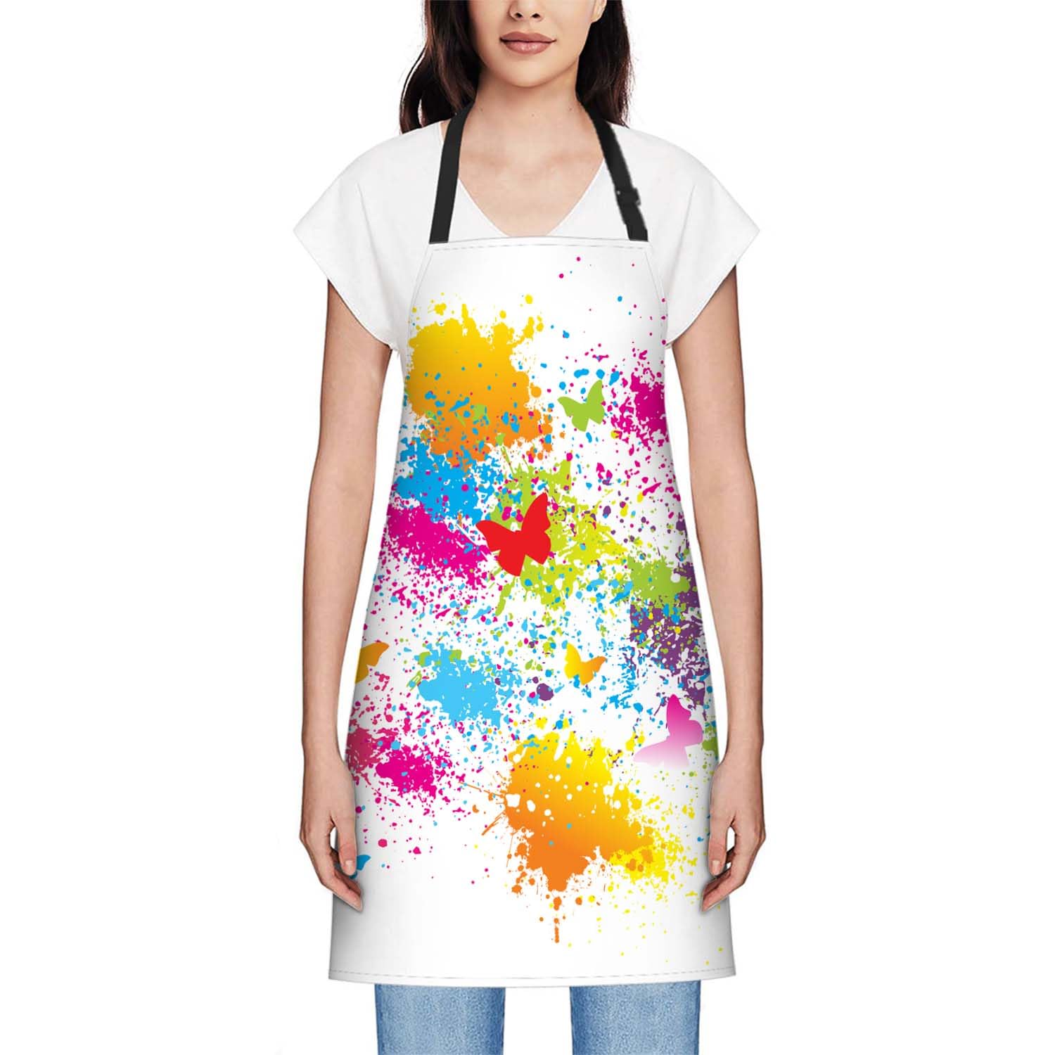 Smooffly Colorful Splatter Butterfly Apron - Unisex Adjustable Bib Apron for Home Kitchen Restaurant, Coffee House - Image 2