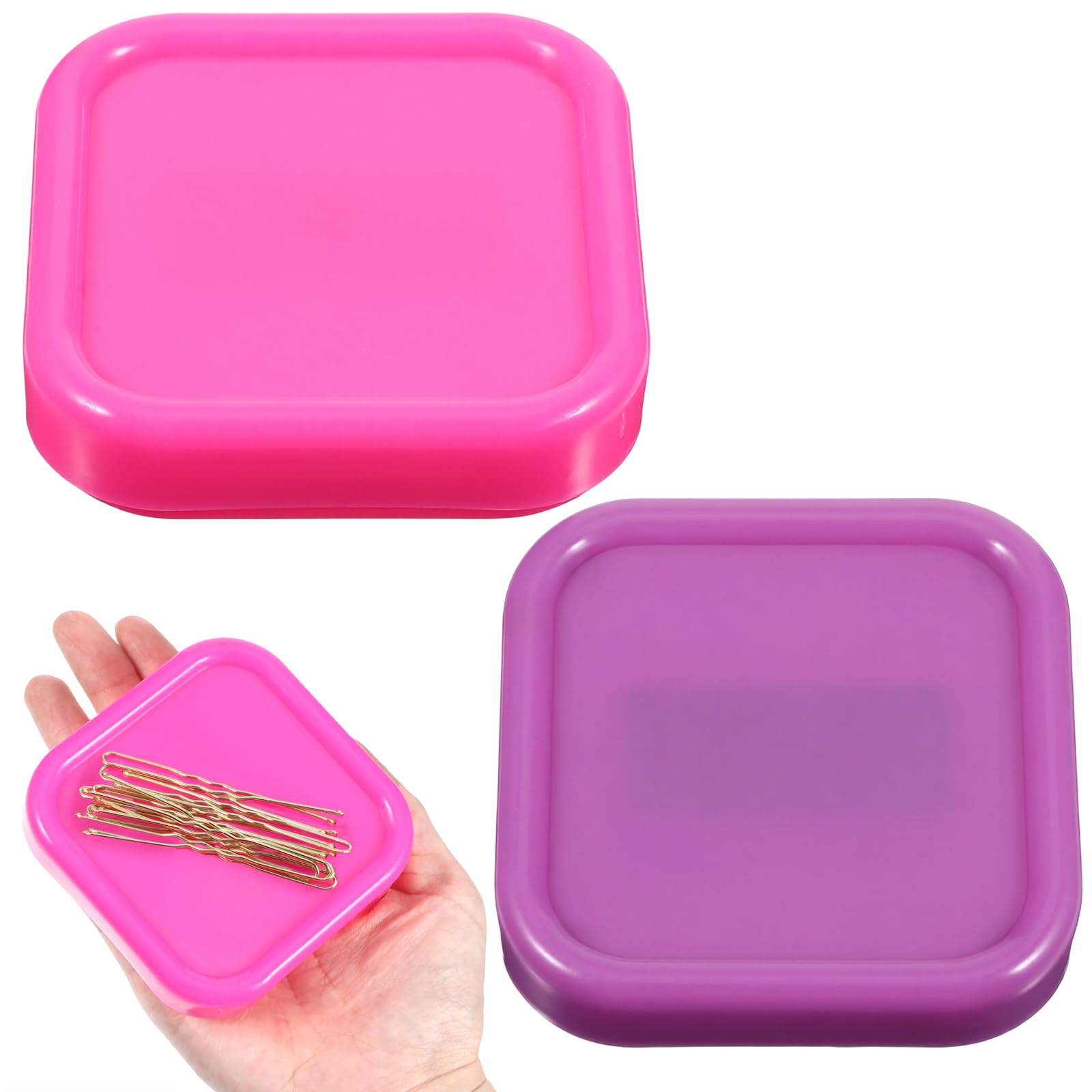 PEOVLVN 2 Pcs Bobby Pin Holder Magnetic Paper Clip Holder Square Magnetic Pin Cushion Hairpin Storage Box Hair Clip Collector for Desk Vanity Sewing Quilting DIY Projects (Rose, Purple)