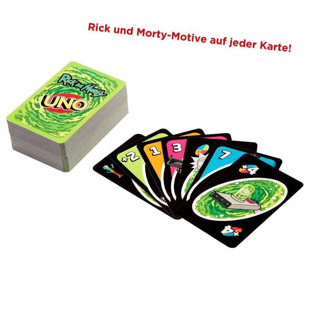 Mattel Games - GPN29 UNO Rick & Morty Kartenspiel, geeignet für 2 - 10 Spieler, Kartenspiele ab 13 Jahren