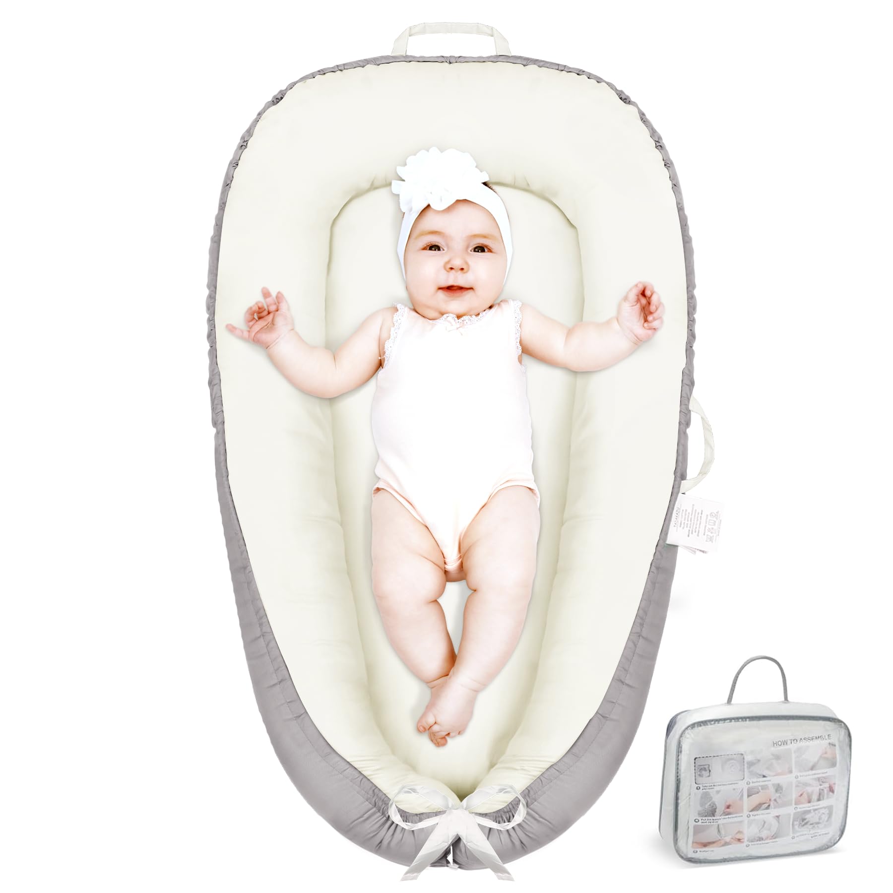 Baby Lounger - Baby Lounger Pillow for Newborn, Breathable & Soft Baby Nest Co Sleeper for Baby 0-24 Months, Portable Infant Lounger Baby Floor Seat for Home and Travel,Beige