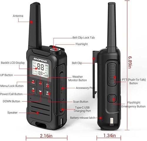Miniatura 8 de Walkie Talkies Walkie Talkie recargable de largo alcance para adultos, Baofeng F22 FRS Radio Walky Talky Familia Walkie-Talkie con linterna Batería