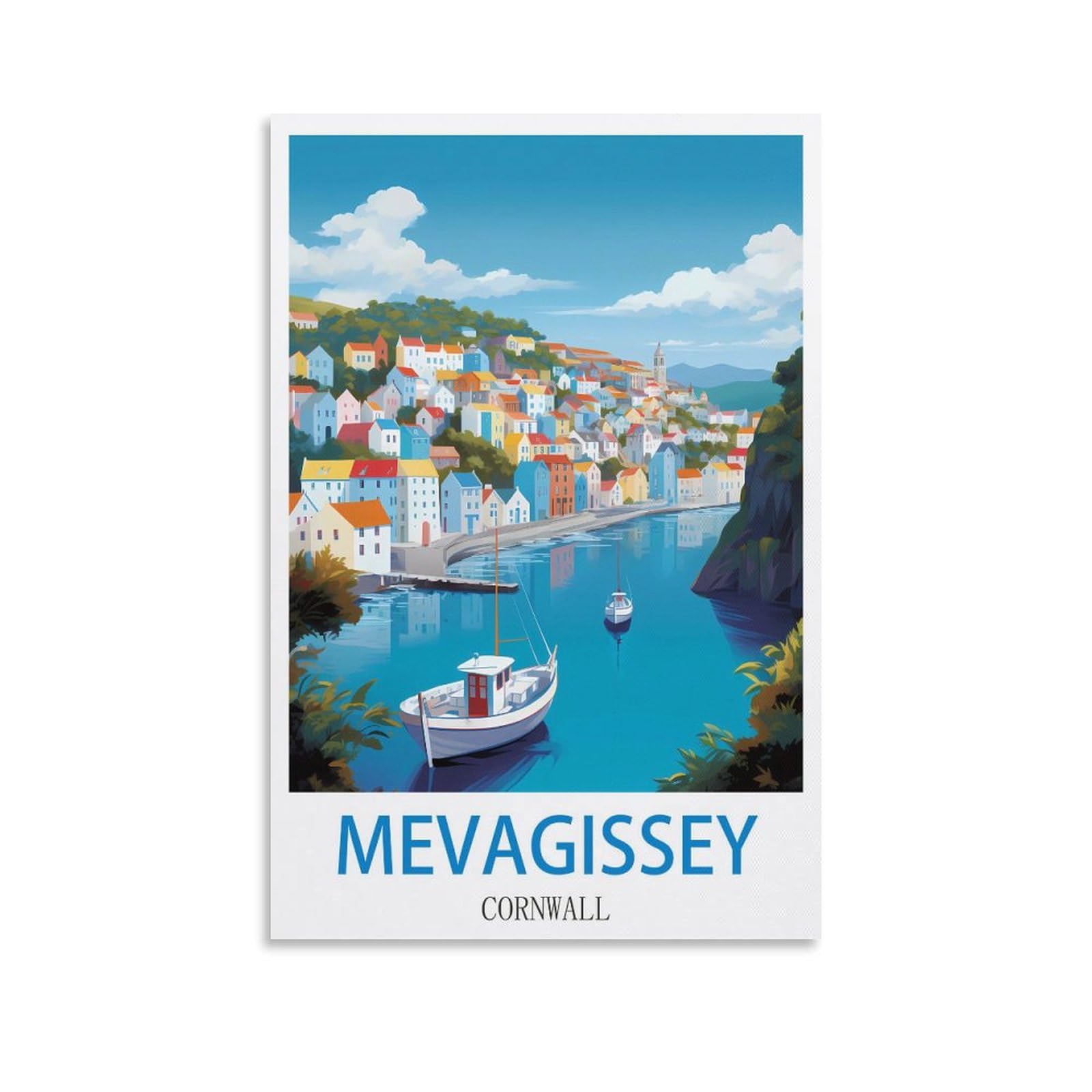 Ndoud Unframe-Style Mevagissey Cornwall Vintage Travel Poster 12X18inch(30X45cm) Wall Art Picture Print Canvas Painting For Living Room Home Decor
