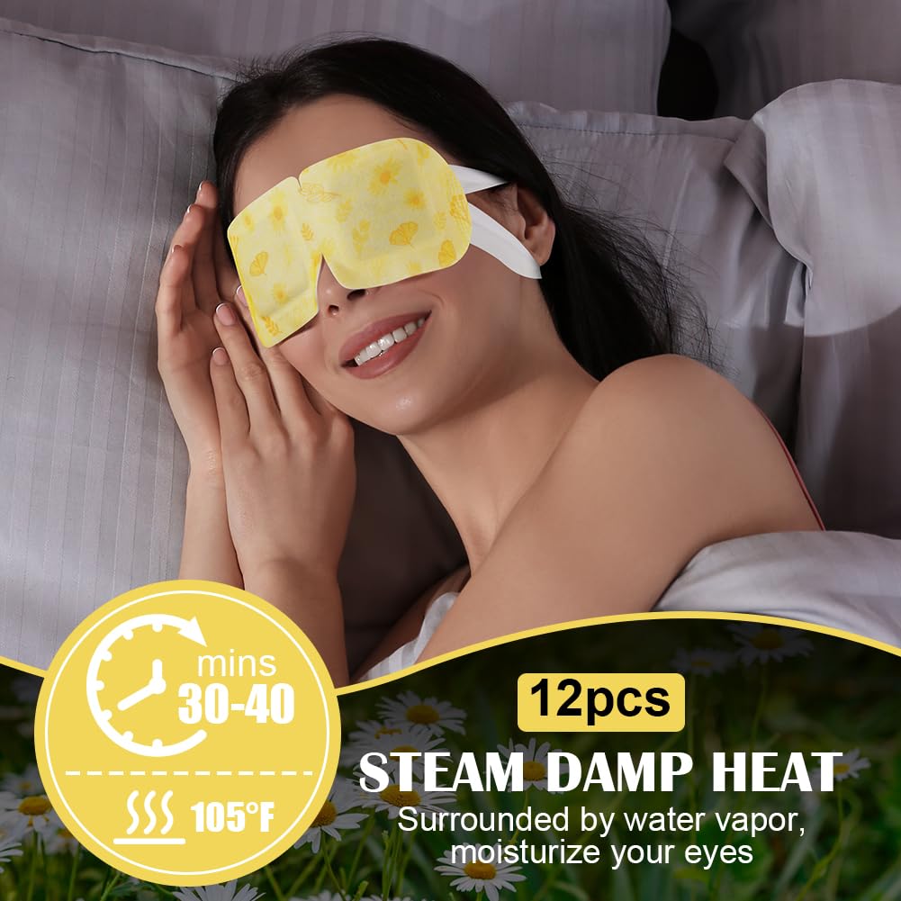 Flintronic Steam Eye Mask, 12 Packs Heated Eye Mask, Chamomile Self Heating Eye Mask, Disposable Sleep Eye Mask - Image 2