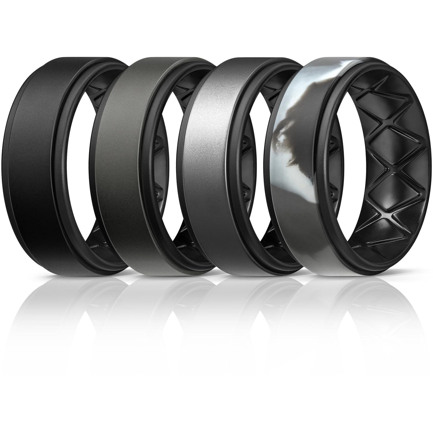 Egnaro Men's Wedding Rings 8mm Wide 2mm Thick Rubber Bands, Breathable and Flexible Step Edge Ring, Variety Multipack 1-7 For Gym Workout Travel Daily Wear