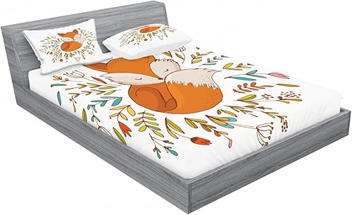 Miniatura 158 de Ambesonne Juego de sábanas bajeras y fundas de almohada con diseño de gato durmiendo en luna creciente, estrellas, sueños nocturnos, juego de ropa