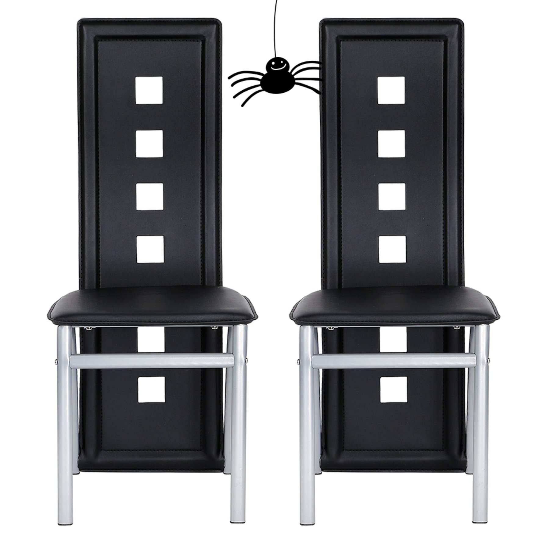 Juego de 4 sillas de Comedor, Silla de Cocina, Respaldo Alto, Asiento Ancho, Muebles de Comedor, Silla de salón de Piel de PVC para Cocina, Comedor, jardín,Negro-4PC