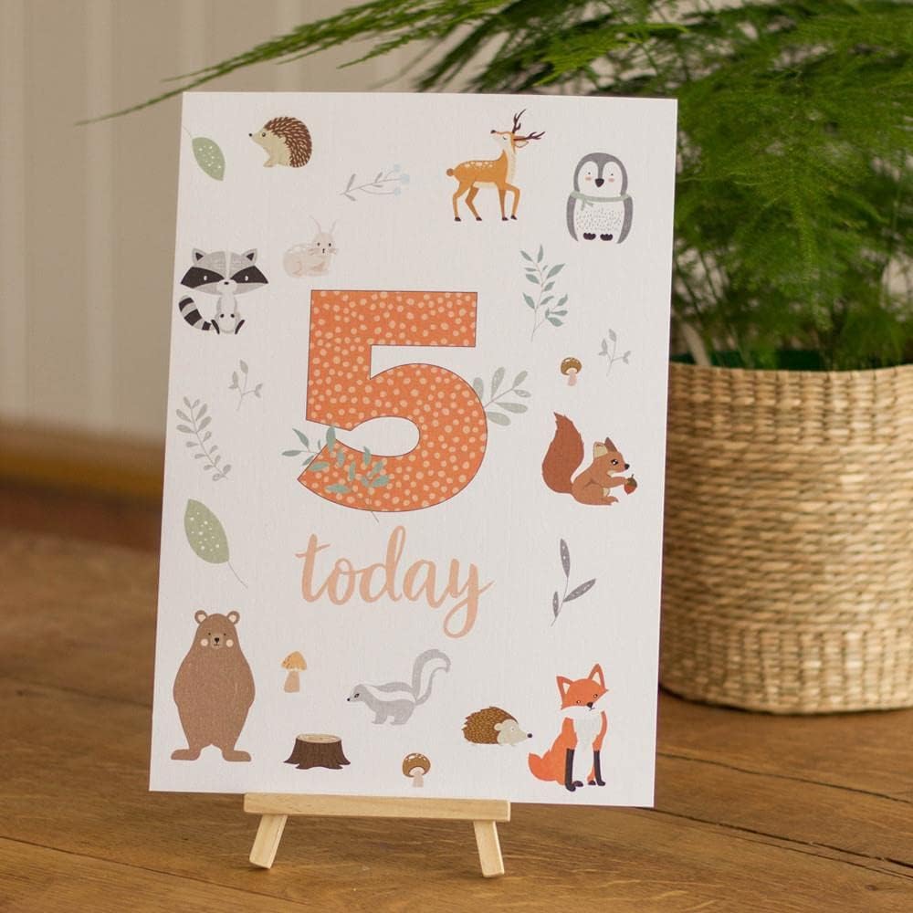 Forest Animals 5th Birthday Sign and Easel, Woodland Childrens Birthday Sign, 5 Today Card Easel, 5th Birthday Decoration Sign, Animal Party