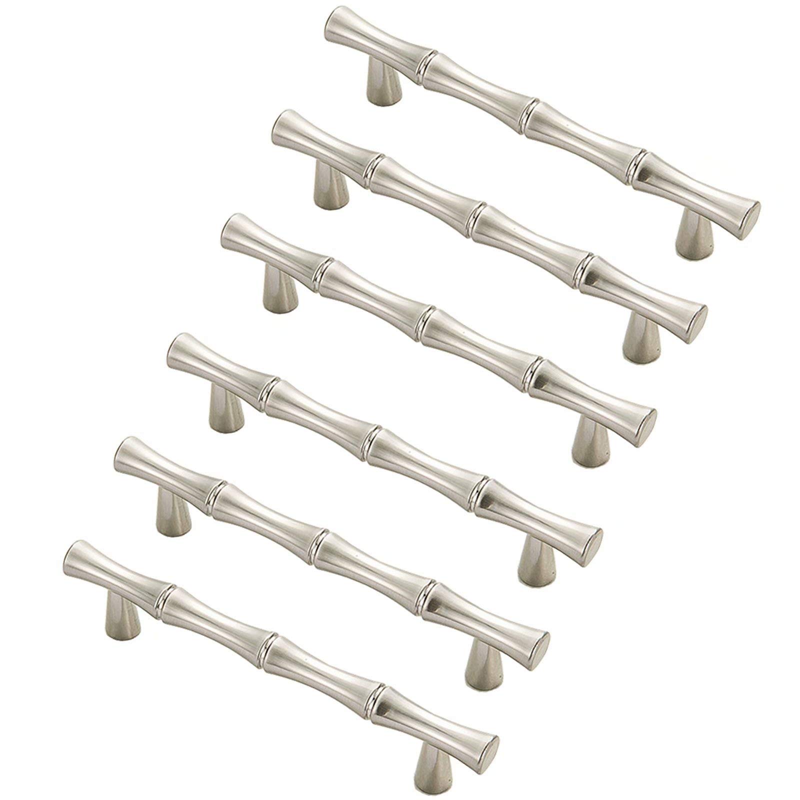 Fbshop(Tm) Nickel Brushed 6Pcs Modern Creativity Bamboo Shape Cupboard Door Knobs, Zinc Alloy Retro Furniture Handles Pull Knobs For Drawer Cabinet Wardrobe Kitchen Decoration Farmhouse Style