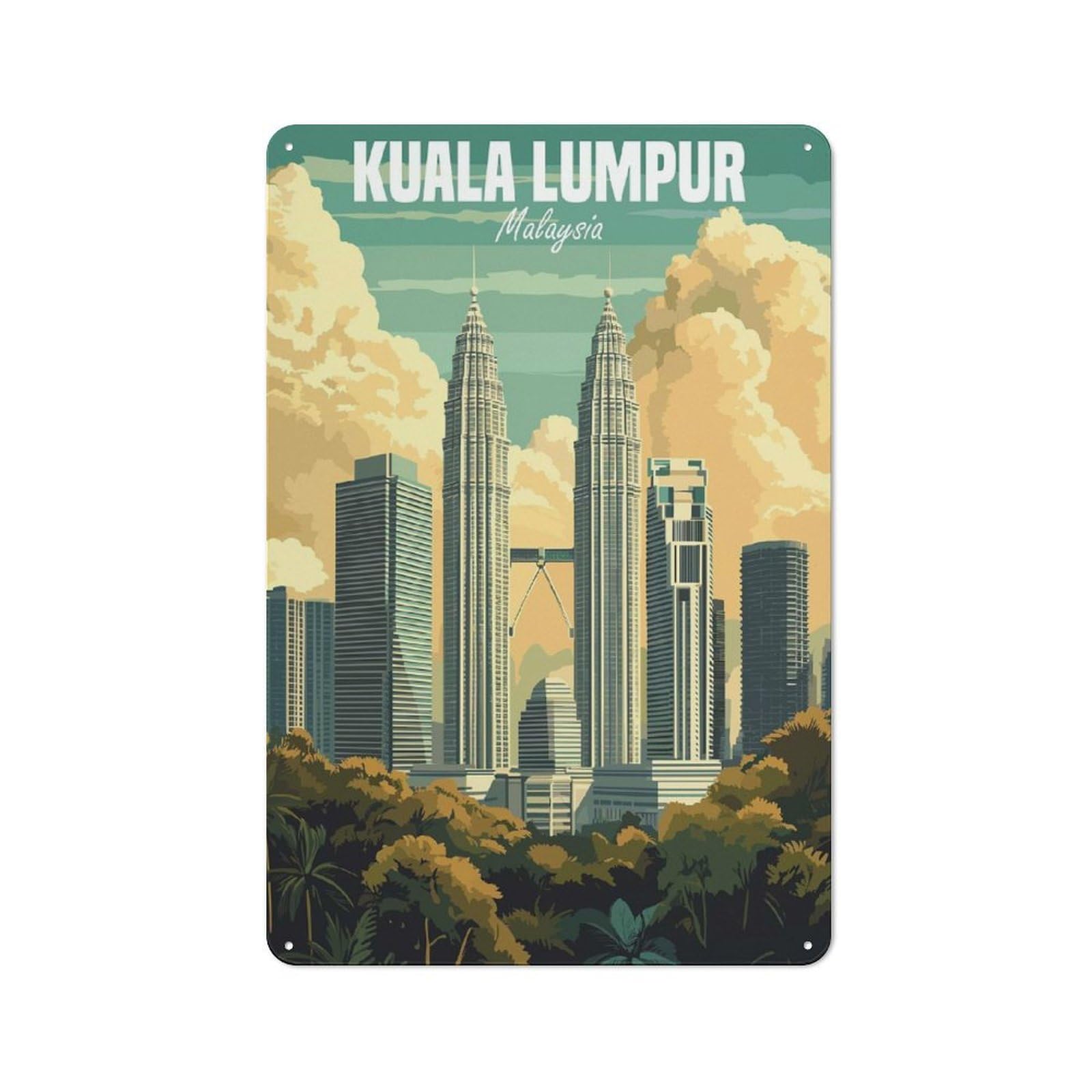Junmoney Style-5 Casual Kuala Lumpur Travel Shed Metal Sign 30X20cm, Shed Wall Decor For Greenhouse, Garden Room, Cafe Or Entryway