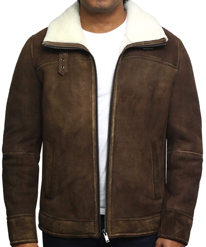 BRANDSLOCK Herren Schaffell Lederjacke Flieger Echter Shearling Bomber Fliegender Pilot