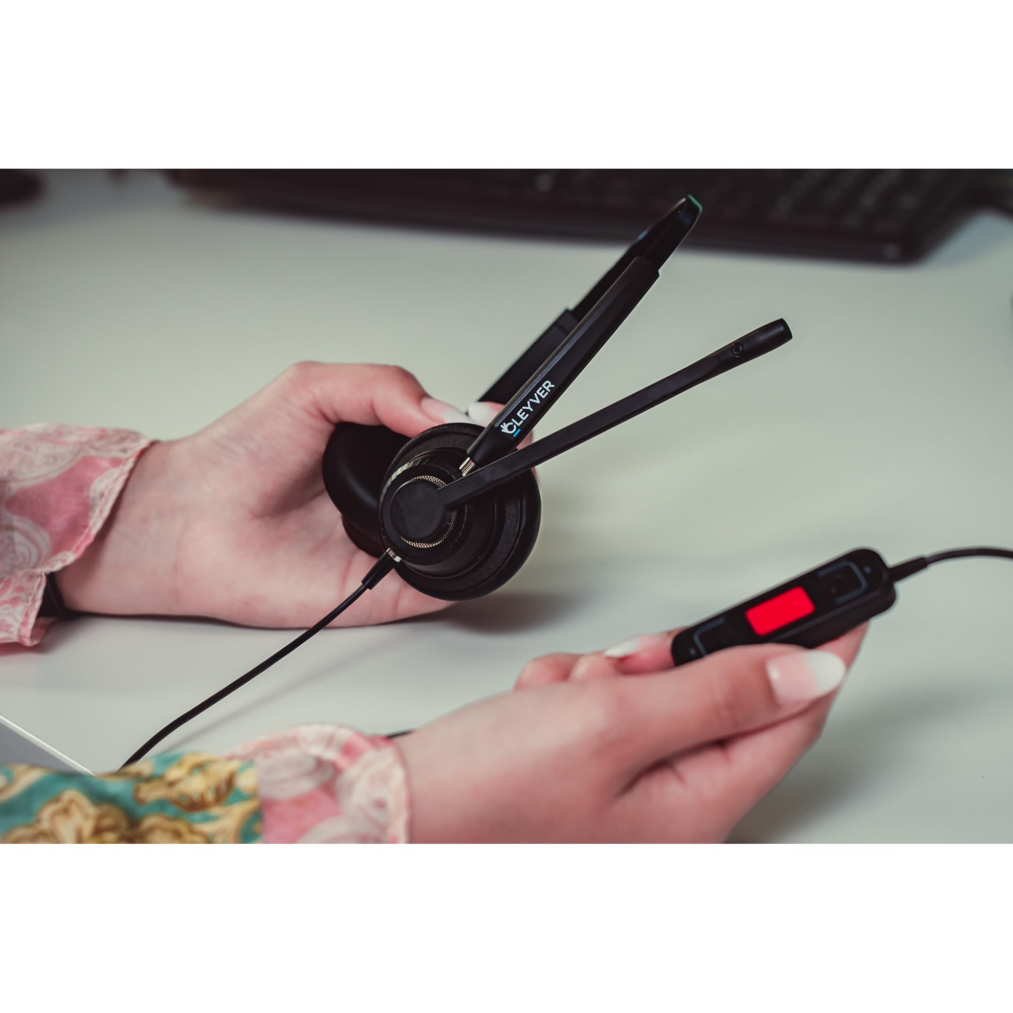 Cleyver ODHC65 USB Stereo, Cuffie cablate stereo UC, microfono cancellazione del rumore, audio HD a banda larga, controlli intuitivi, PC, Mac, versione duo, compatibile con tutti i softfoni, nero