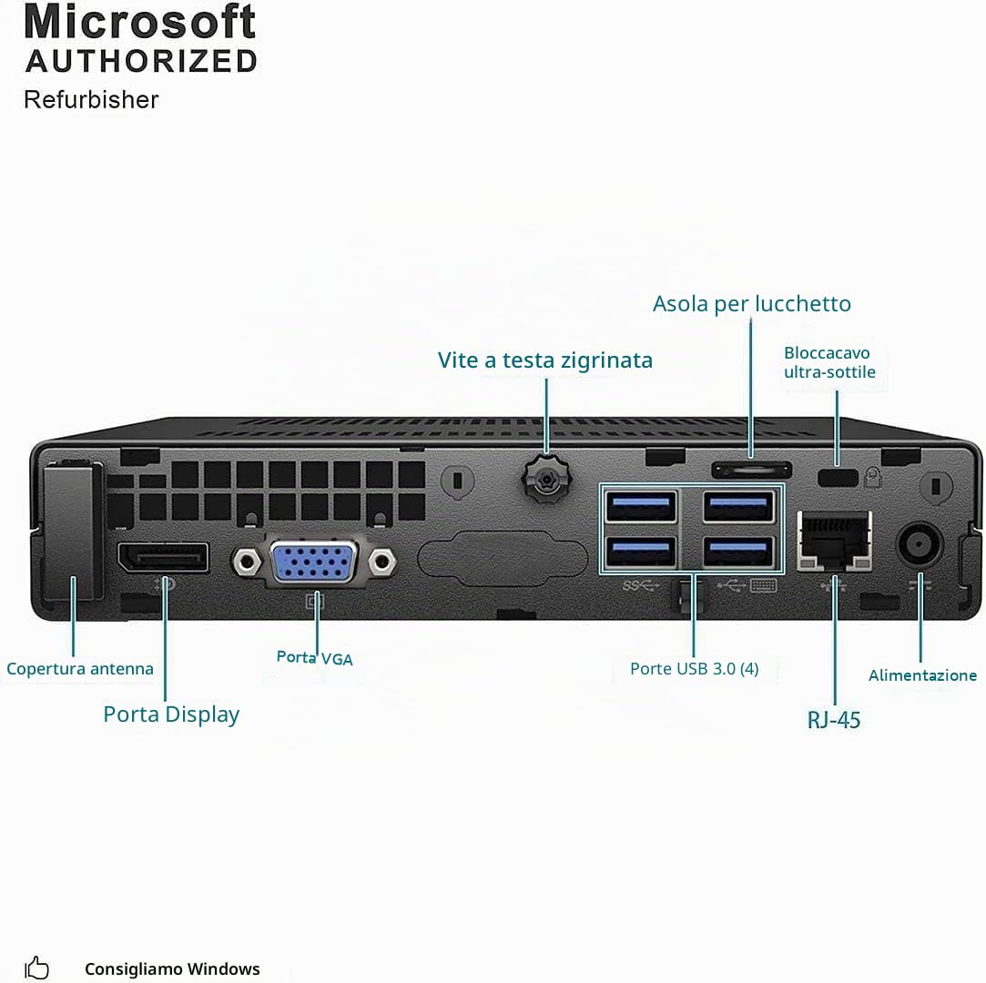 HP EliteDesk 800 G2 - Mini PC desktop, Intel Core i5-6600, 8 GB RAM, SSD da 256 GB, tastiera US QWERTY WiFi, Bluetooth, Windows 11 Pro (ricondizionato)