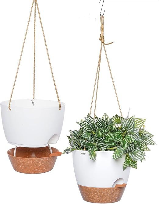 SwinDuck 10 Inch Self Watering Hanging Pots, 2 Pack Hanging Planters with 40oZ Deep