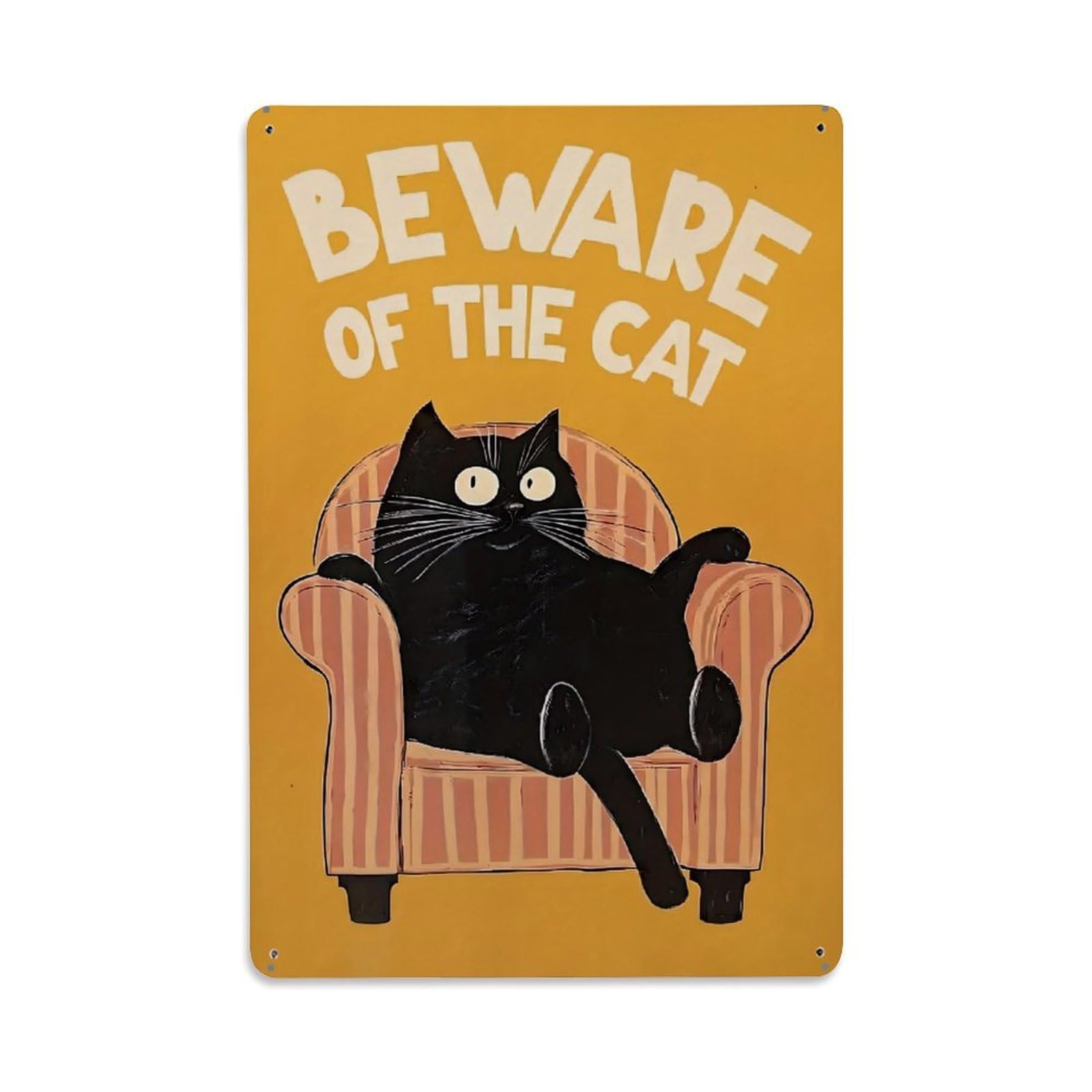 Beware Of The Cat Retro Metal Tin Sign, Vintage Decor Art Poster for Bar, Home, Man Cave, Kitchen, Laundry Room Gift 8x12Inch