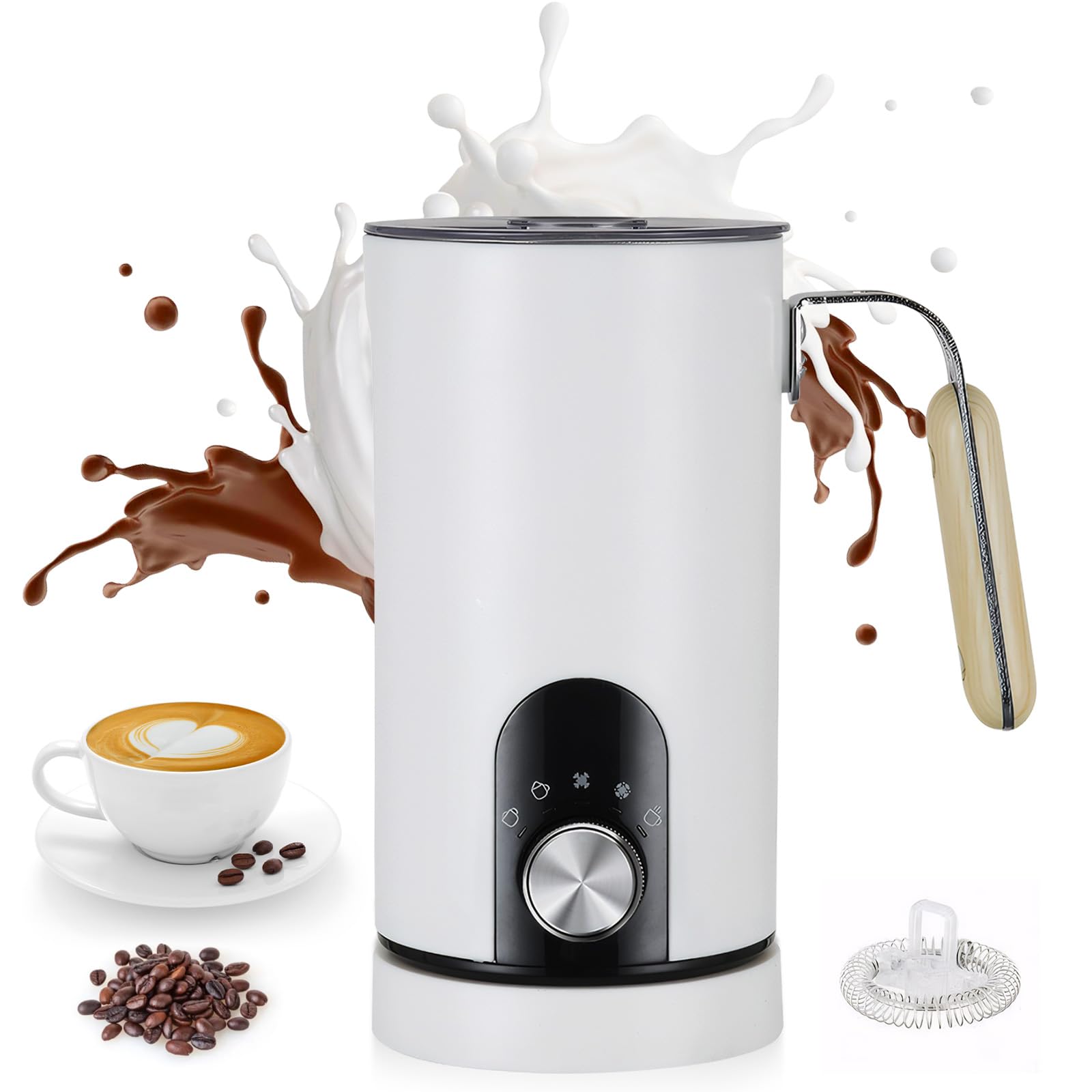 LiveGo Espumador de leche eléctrico 5 en 1, espumador automático de leche de 350 ml, vaporizador de leche dividido, funcionamiento silencioso, calentador y calentador de leche caliente y fría (blanco)