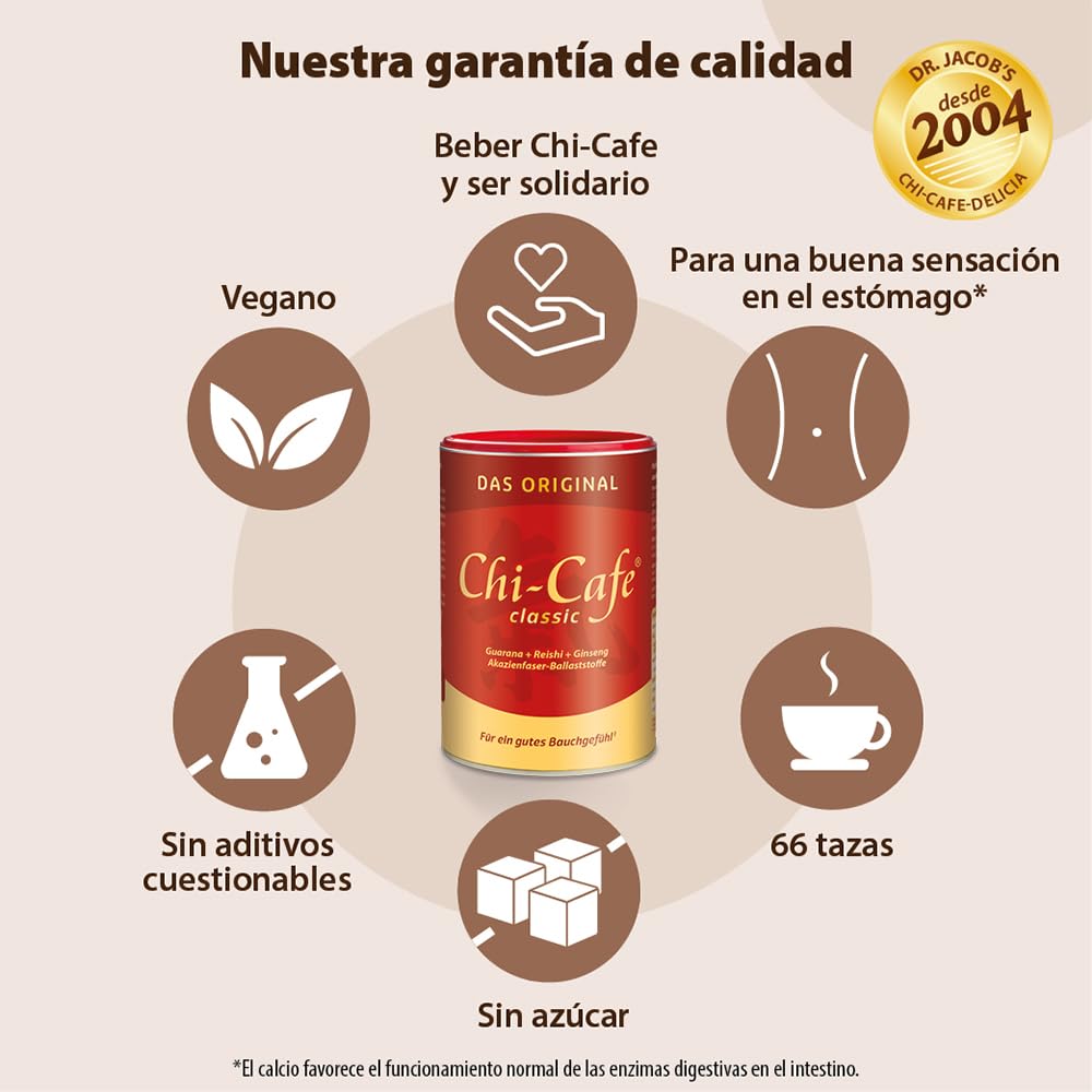 Chi-Cafe Classic Café Soluble con Fibra Dietética de Acacia, 400 g 66 tazas | Para una Buena Digestión¹, con Hongo Reishi, Ginseng y Guaraná, Vegano