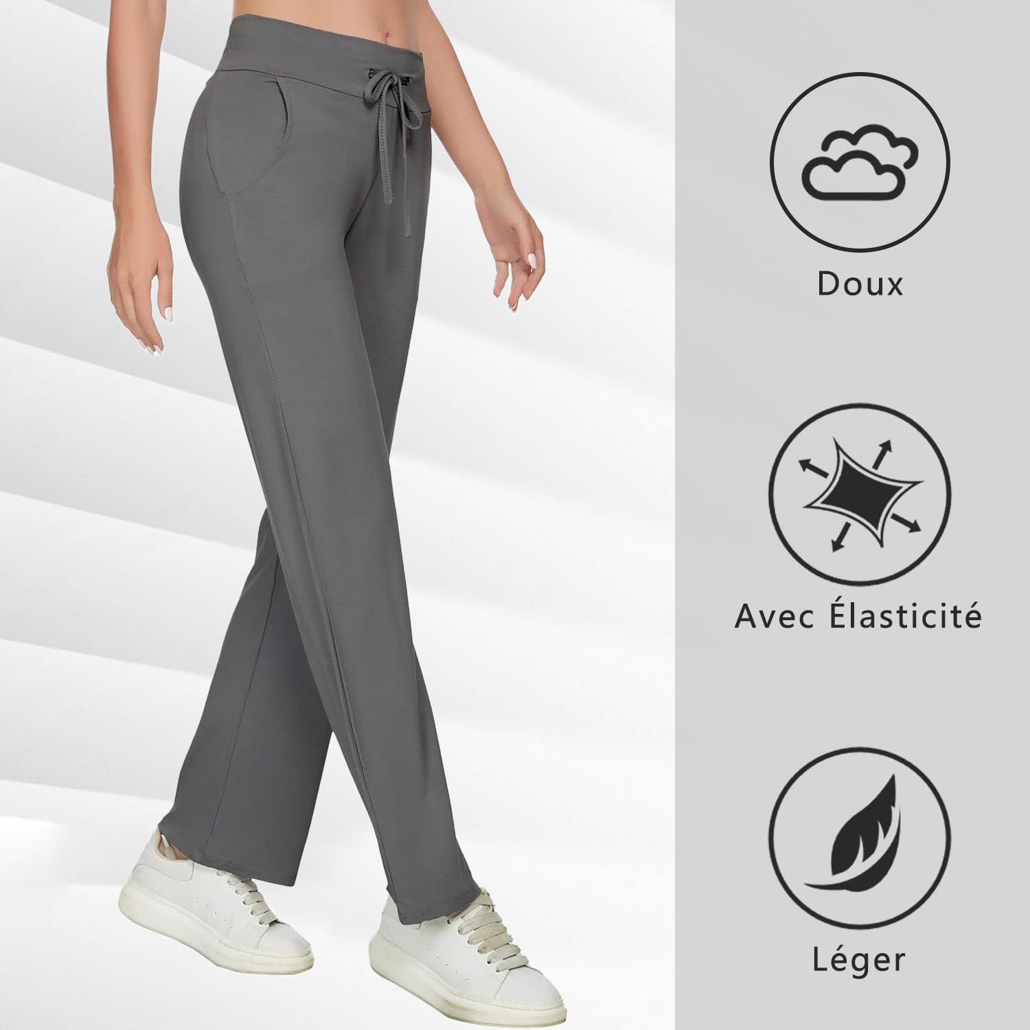 TownCat Pantalon De Yoga pour Femmes avec Poches Cordon De Tirage Pantalons De Jogging Taille Haute Sport Fitness Loisirs Pants Doux Et Confortable