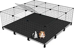 Cercado Gaiola para Porquinho da Índia Coelho 120x120cm com Teto e Forração em Polionda Cercadinho Pet Grande (Cercado Branco e Polionda Preta)