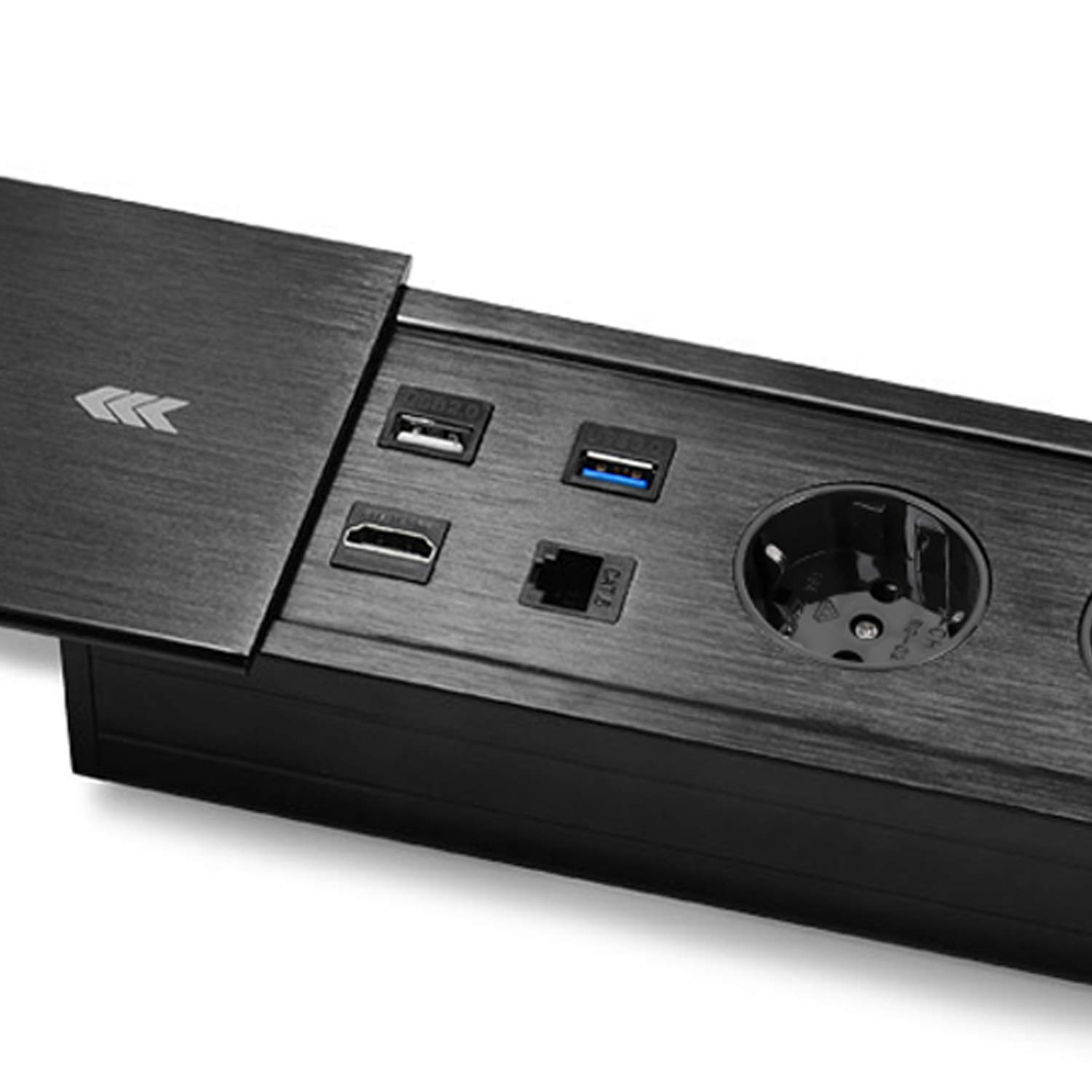 Regleta de enchufes múltiple de metal, 2 enchufes Schuko, 1 USB 2.0, 1 USB 3.0, 1 HDMI, 1 CAT6, 1,5 m de cable con enchufe, para escritorio, muebles, Spacetronik