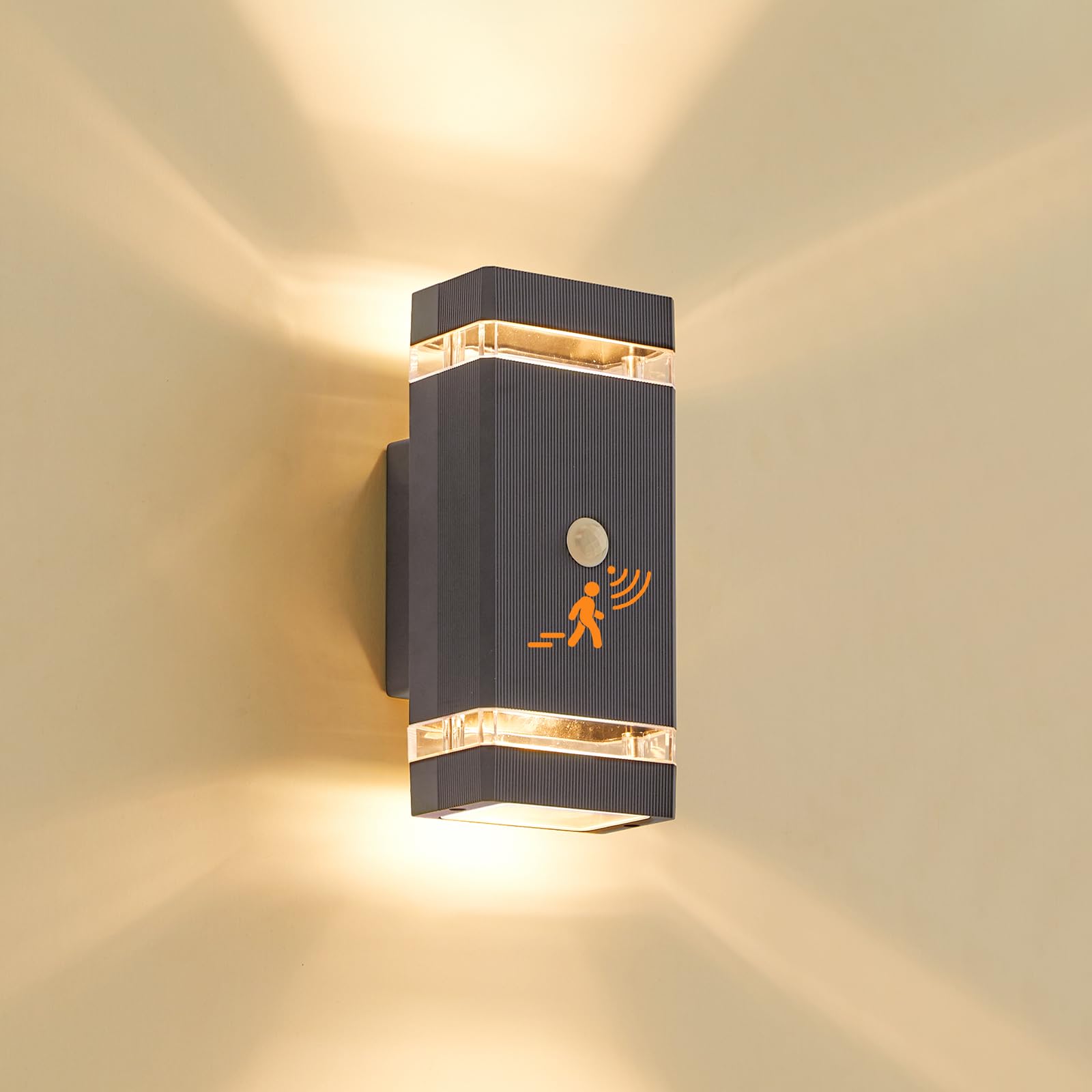 LMP Up Down Outdoor Wall Lights PIR, Motion Sensor Outside Lights Mains Powered, IP65 Square Porch Front Door Light Electric