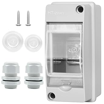 XINYIELE Waterproof Distribution Protection Box, ABS Plastic Breaker Electrical Box and Transparent Cover IP65, for Indoor Outdoor Wall Circuit Breaker (HT-2WAY)