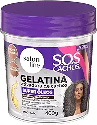 Salon Line, Gelatina Ativadora de Cachos, S.O.S Cachos Super Óleos, Nutrição Extraordinária, Veganos - Para Cabelos Cacheados, 400 g