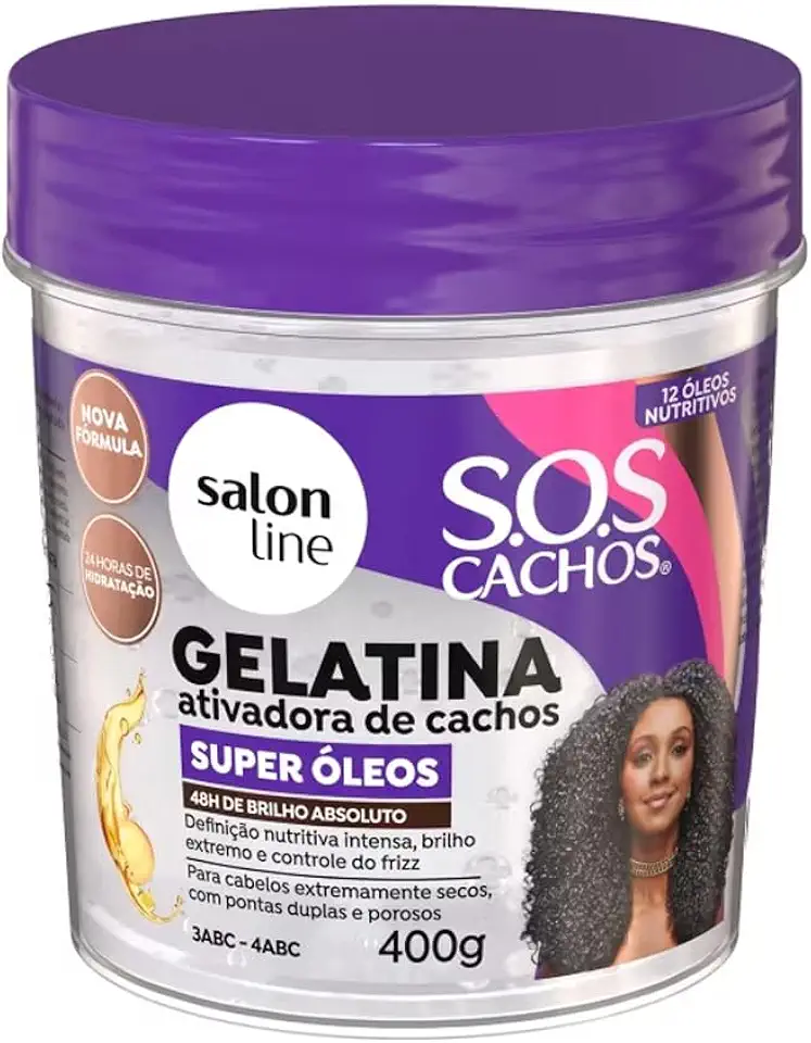 Salon Line, Gelatina Ativadora de Cachos, S.O.S Cachos Super Óleos, Nutrição Extraordinária, Veganos - Para Cabelos Cacheados, 400 g