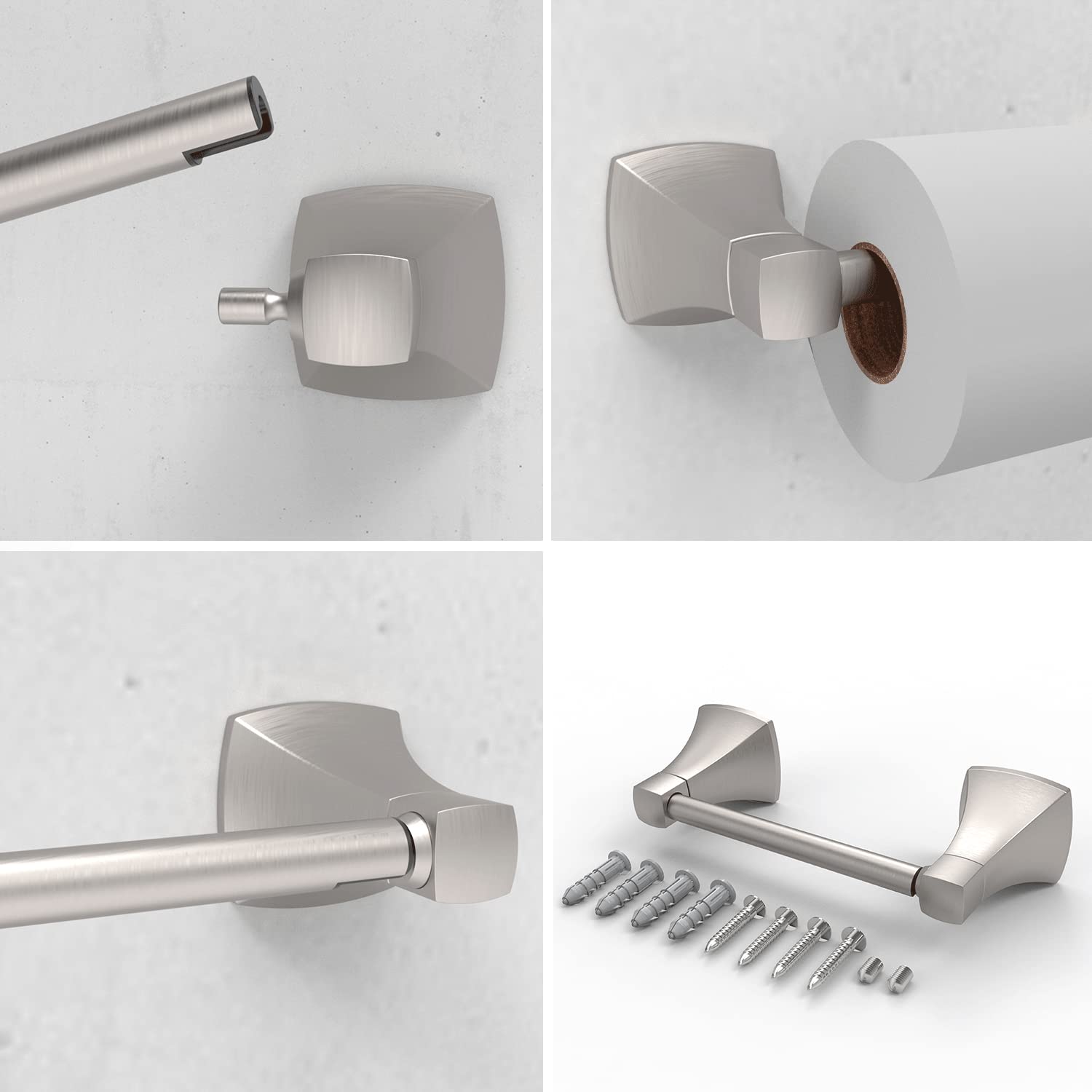 Brushed Nickel Toilet Paper Holder Bathroom Double Post Pivoting Tissue Roll Holder Stainless Steel and Zinc Alloy Wall Mount — Amazon image 4