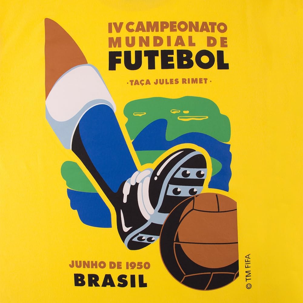 COPA Brasile Emblema Coppa del Mondo 1950 T-Shirt Uomo XS Gialla