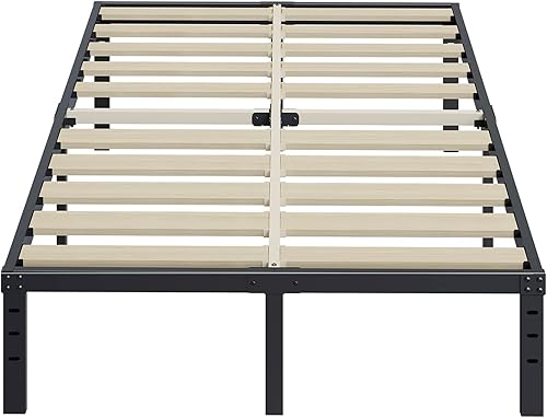 ZIYOO Marco de cama California King de 14 pulgadas de alto 3 pulgadas de ancho listones de madera con soporte de 3500 libras para colchón de espuma