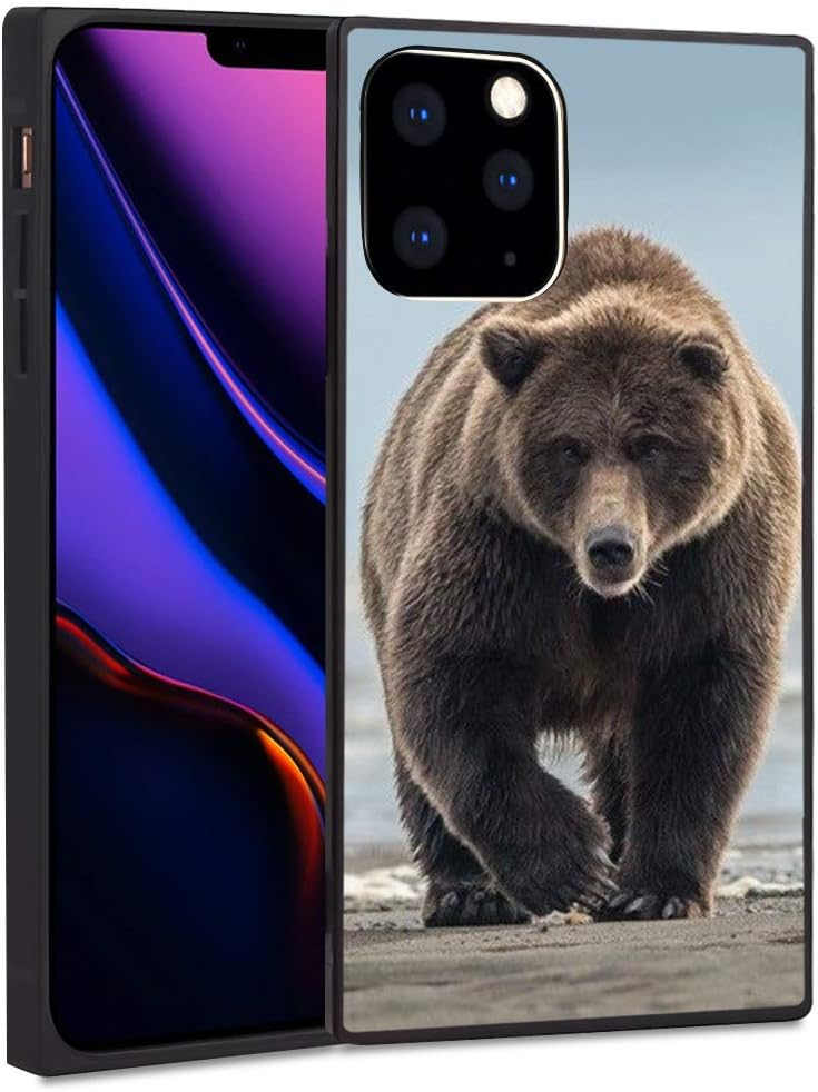 Square Brown Bear iPhone 11 Pro Max Case, JQLOVE All-Inclusive Full-Body Shockproof Protective Phone Cover, Case for iPhone 11 Pro Max Brown Bear