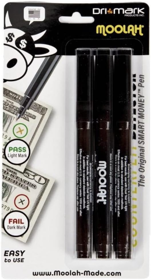 MOOLAH Smart Money Counterfeit Detector Pen 3pk Office