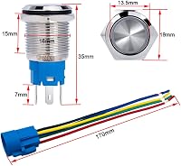 Aiqeer 16 mm-es Nyomógomb Kapcsoló Szett (2 db) - 12V/24V 5A Autó Indító Kapcsoló, IP67 Vízálló Rozsdamentes Acél, Előre Kábelezett Aljzatta 2