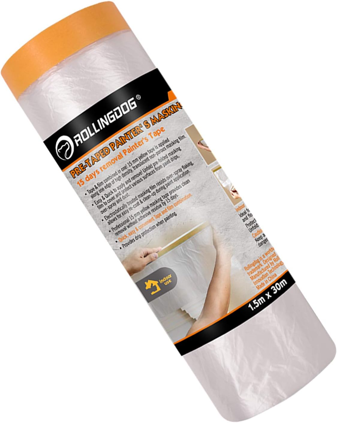 Washi Masking Tape Pre-Taped Painter's Drop Cloth Dust Sheets with Size 1500mm×30m, Low Tack Masking Tape,7 Day Residue Free Removal Masking Film for Painting Protection