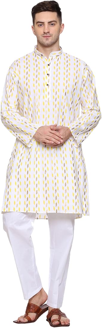 ITOS365 Men Cotton Printed Kurta Pyjama Pajama Set Party Fashion Regular Ethinic Wear Indian Dress Gifts Items