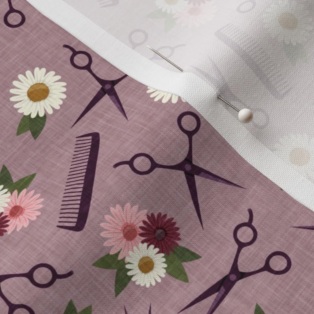 Spoonflower Fabric - Floral Mauve Stylist Hairdresser Flowers Hair Scissors Tools Printed on Petal Signature Cotton Fabric by The Yard - Sewing Quilting Apparel Crafts Decor