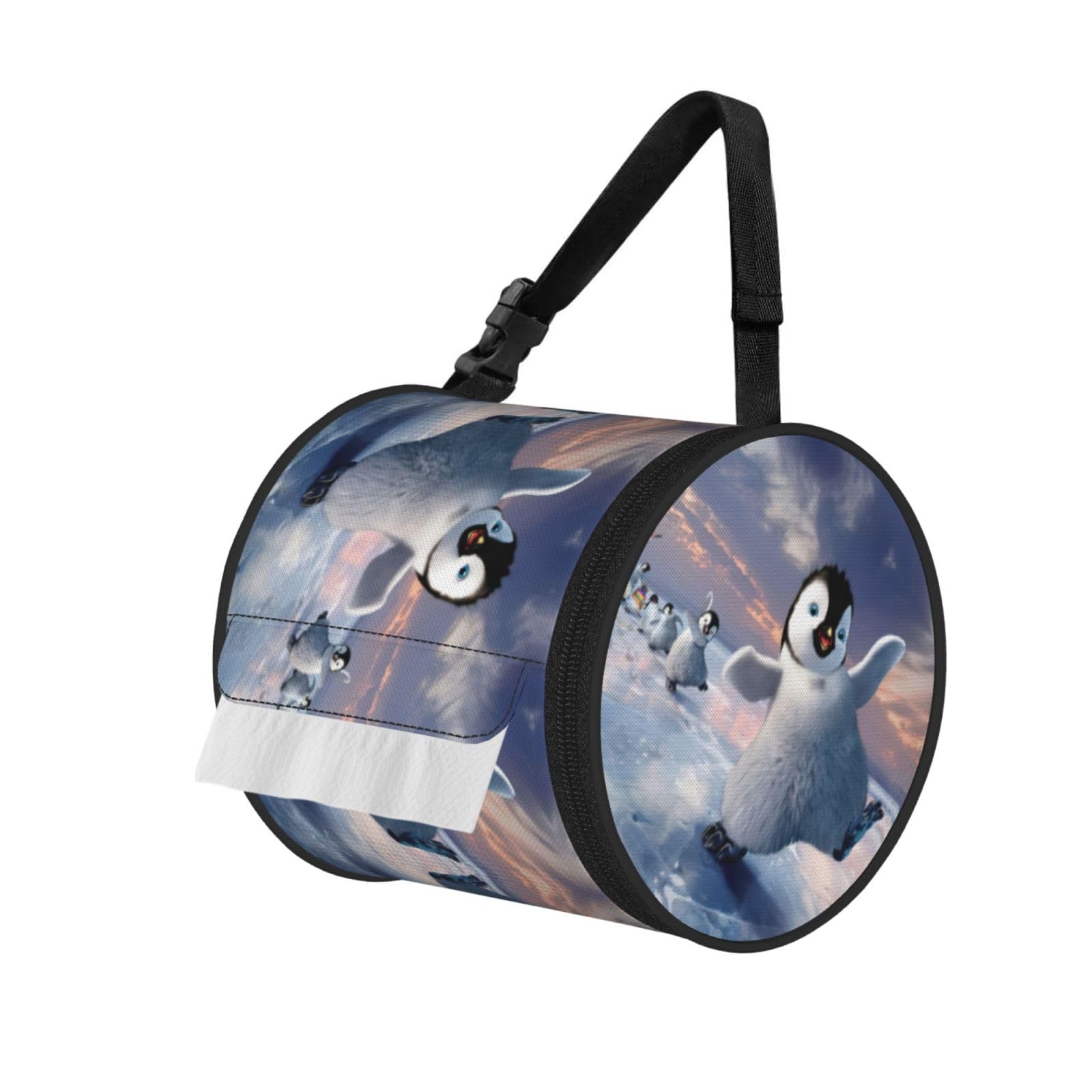 Happy Penguin Printed Hanging Tissue Organizer, Smooth Zipper Oxford Cloth Roll Holder for RV Bathroom Desk