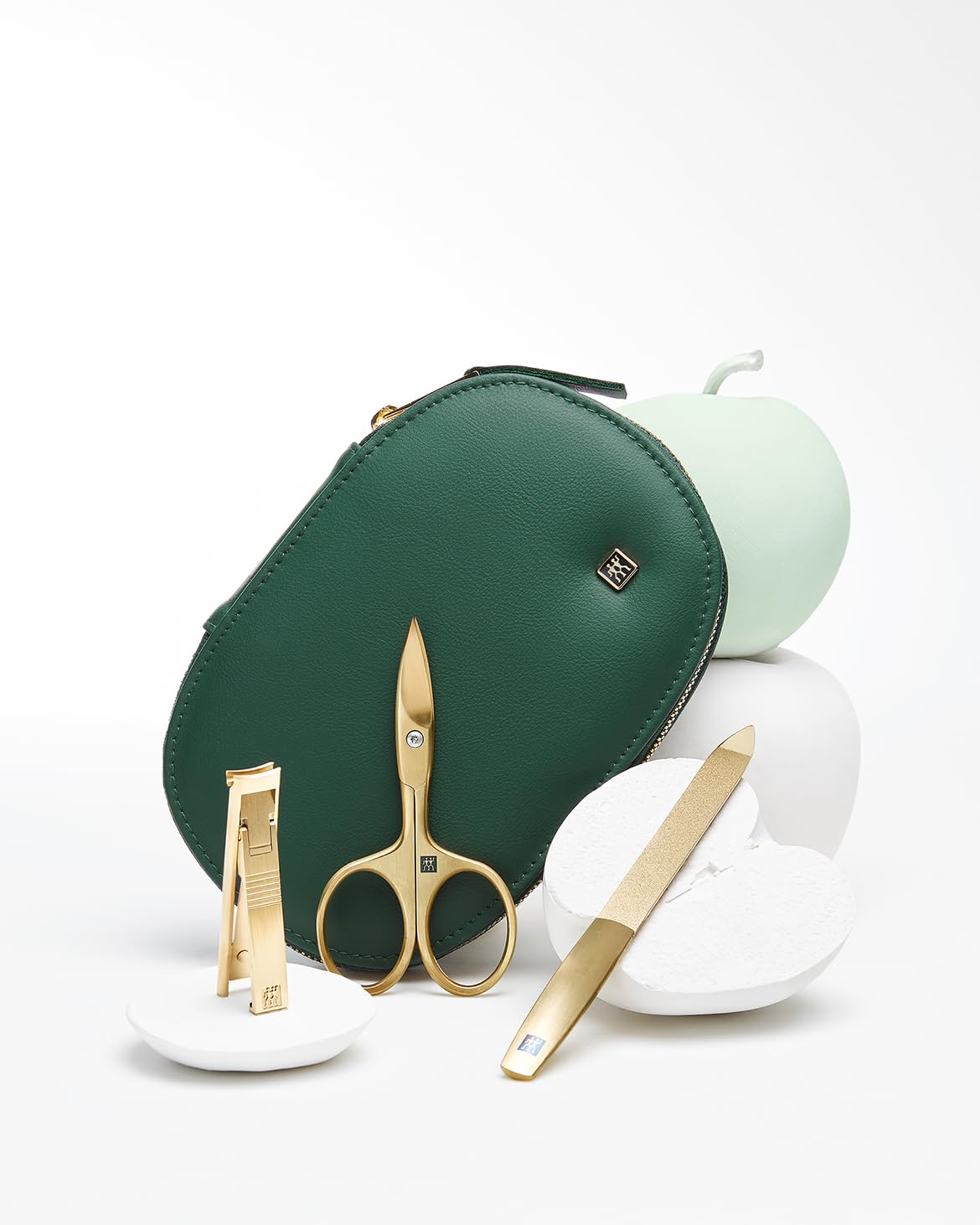 ZWILLING Maniküre- & Pediküre-Set 6-teilig im veganen Apfelleder-Etui, umfangreiches Nagelpflegeset, PVD-Goldbeschichtung, Grün, Premium